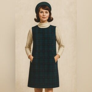 Rare Vintage 1950s–60s Pendleton Wool Green Plaid Jumper Dress Collector’s Piece